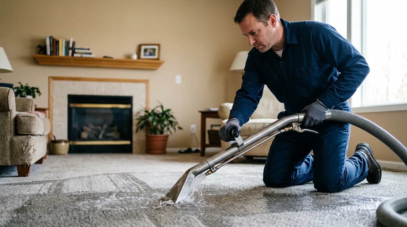 Water damage restoration technician working near Weehawken, NJ